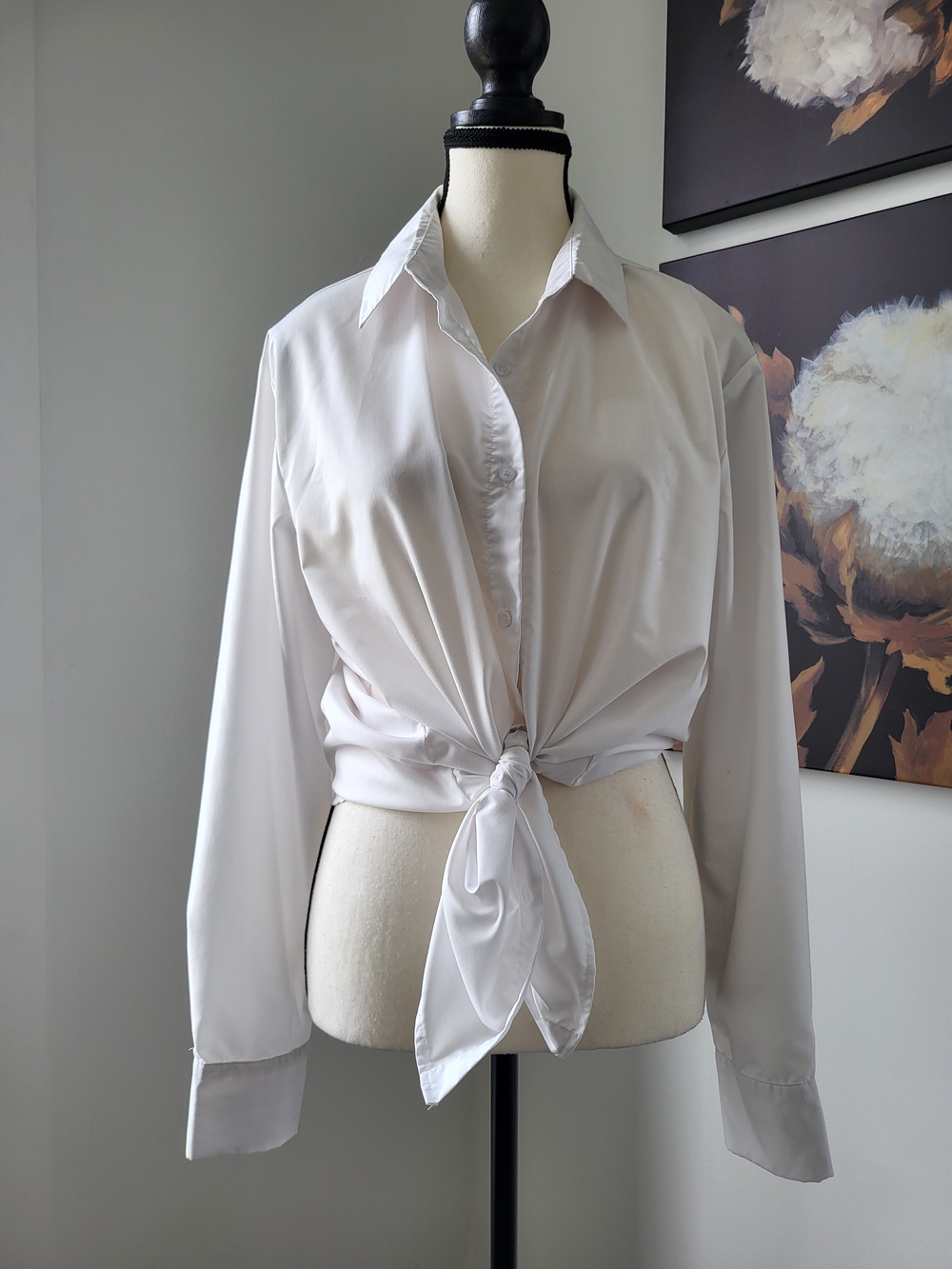 3/$30 Classic White Tie-Front Button-Up Shirt - Women